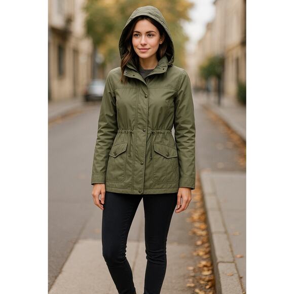 Banana Republic Petite S Olive Green Llano Anorak Hooded Utility Jacket - Picture 1 of 10